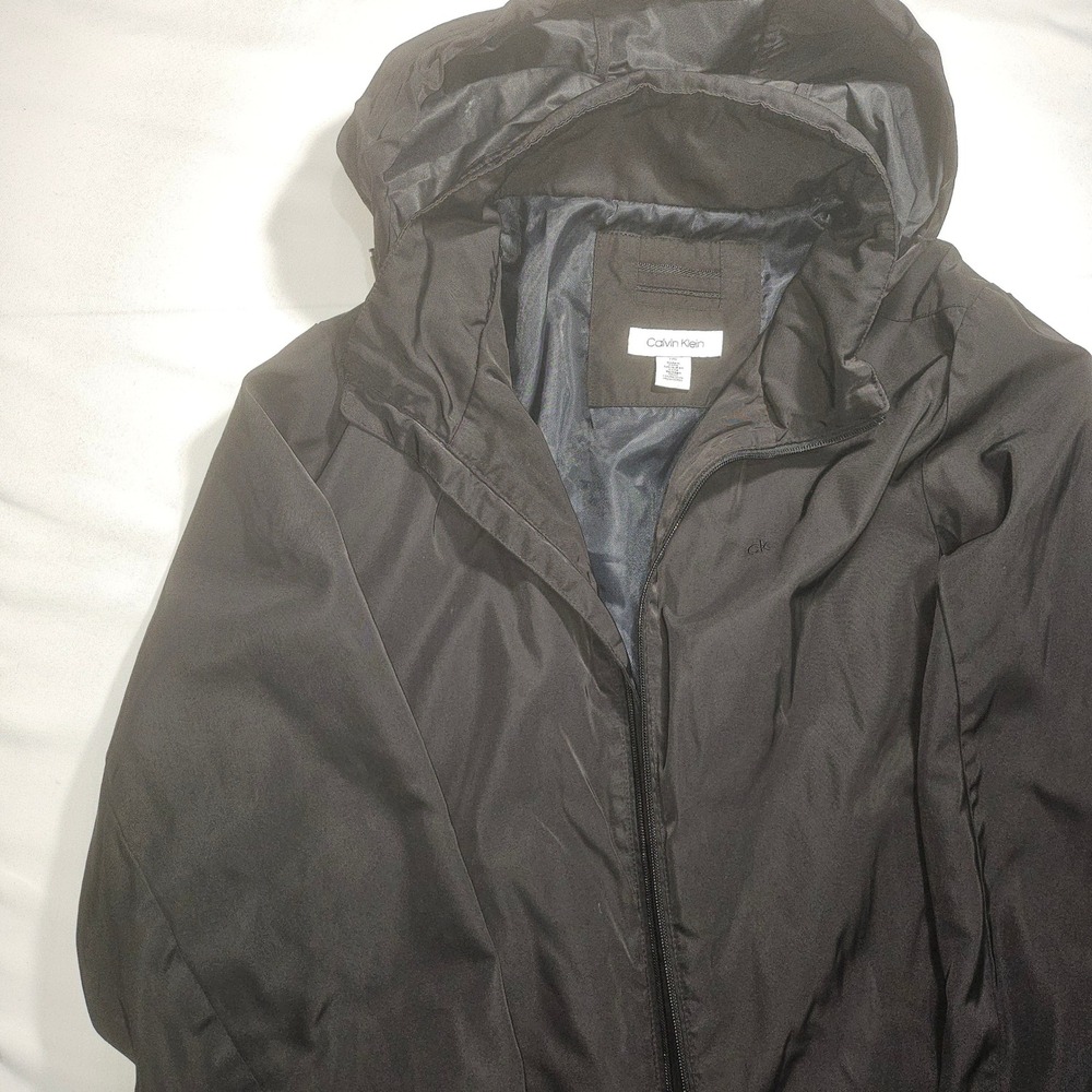 Calvin Klein Womens Black Hooded Windbreaker Jacket Full Zip Size Large L